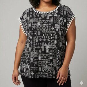 Pom Pom Top Black White Slim Factor by Investments 2X